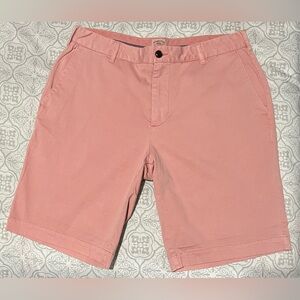 Faherty Mens Salmon Pink Shorts 9.5” Inseam Belt Loop Brown Buttons, Size 32